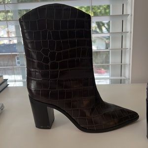 Schutz Vonna Bootie - 7.5 / Umber / Croc Effect Leather